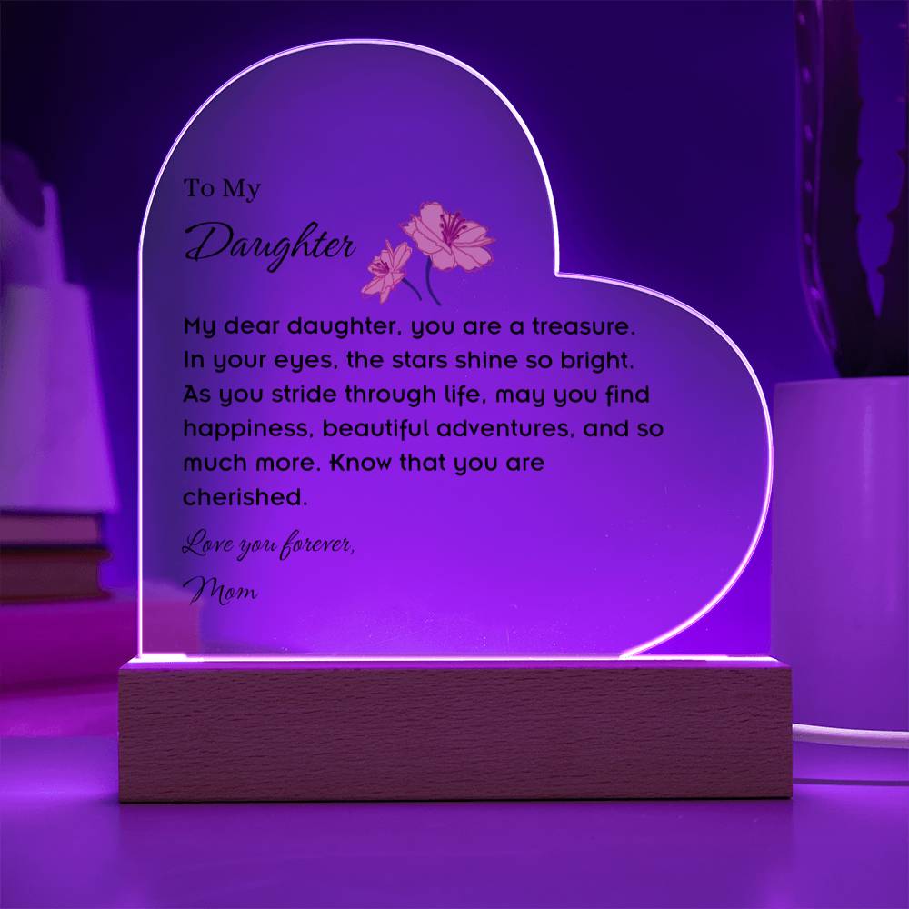 To My Daughter Acrylic Heart Plaque with LED