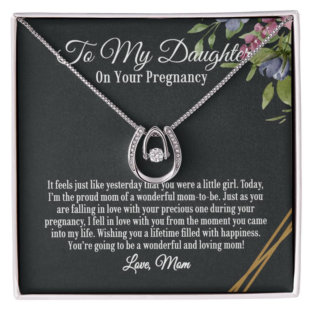 Lucky In Love Necklace for Daughter On Your Pregnancy, PREGNANT DAUGHTER GIFT FROM MOM, Pregnant Gift