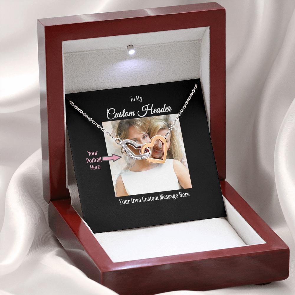 Two Hearts Necklace with a Personalized Portrait for Mom or Daughter