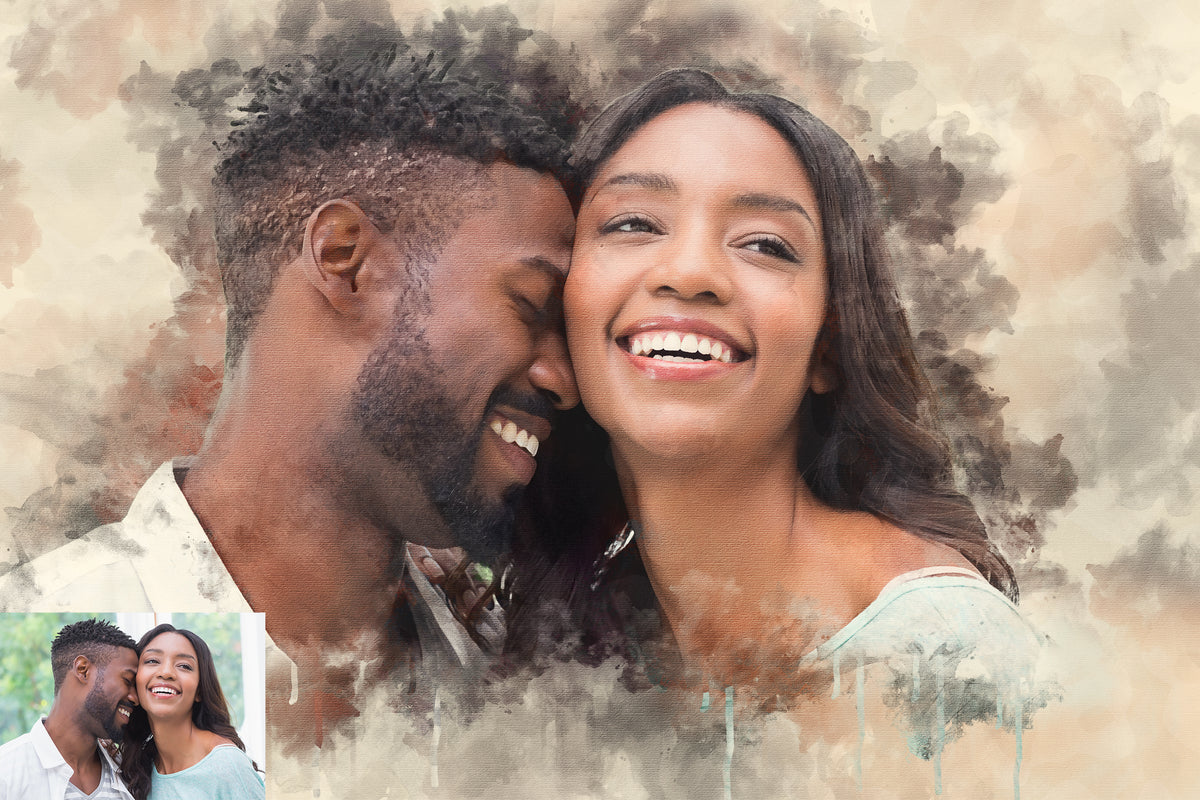 Personalized Digital Watercolor Portrait on Canvas