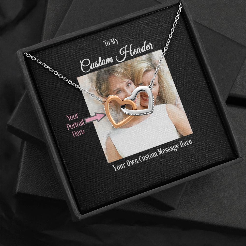 Two Hearts Necklace with a Personalized Portrait for Mom or Daughter