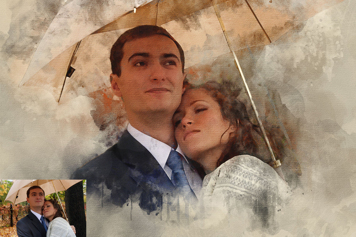 Personalized Digital Watercolor Portrait on Canvas