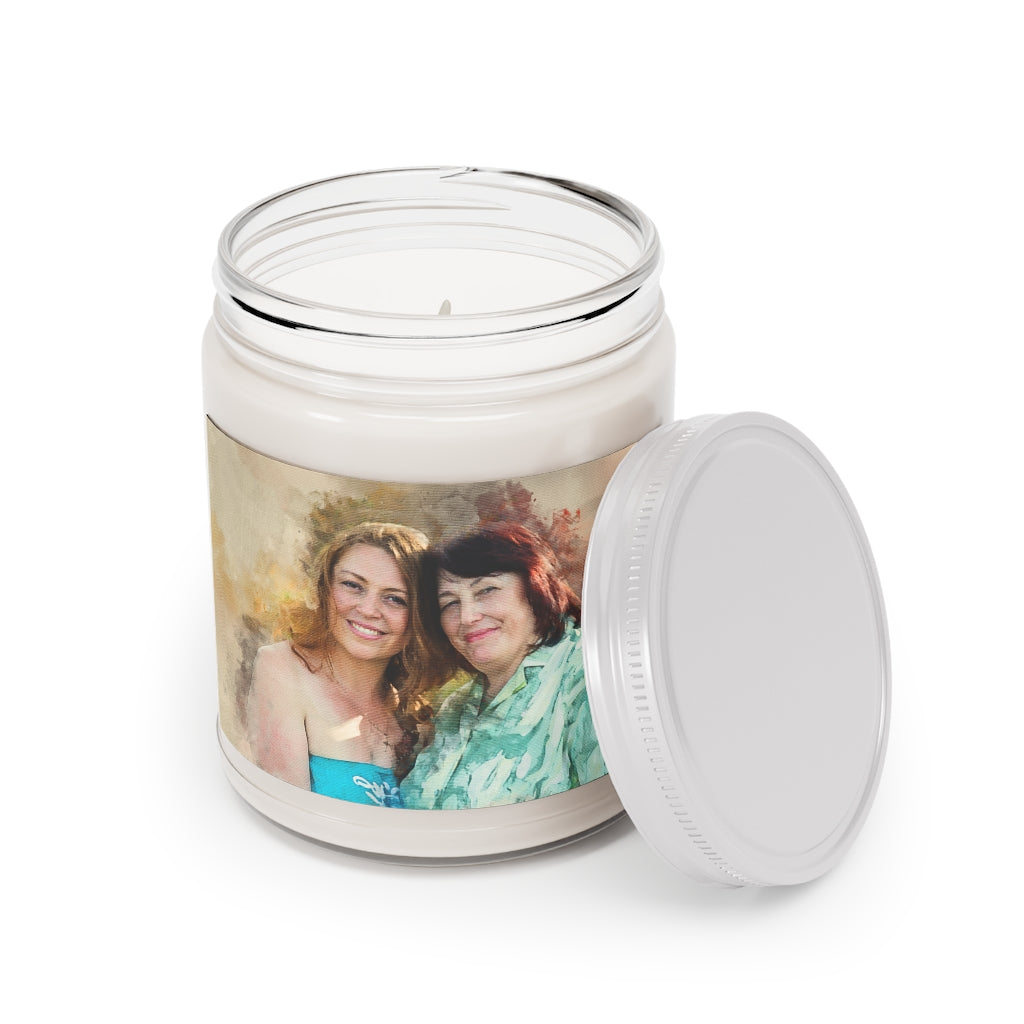 Personalized Mom &amp; Daughter Portrait on Candle Jar with Aromatherapy Candle, 9oz