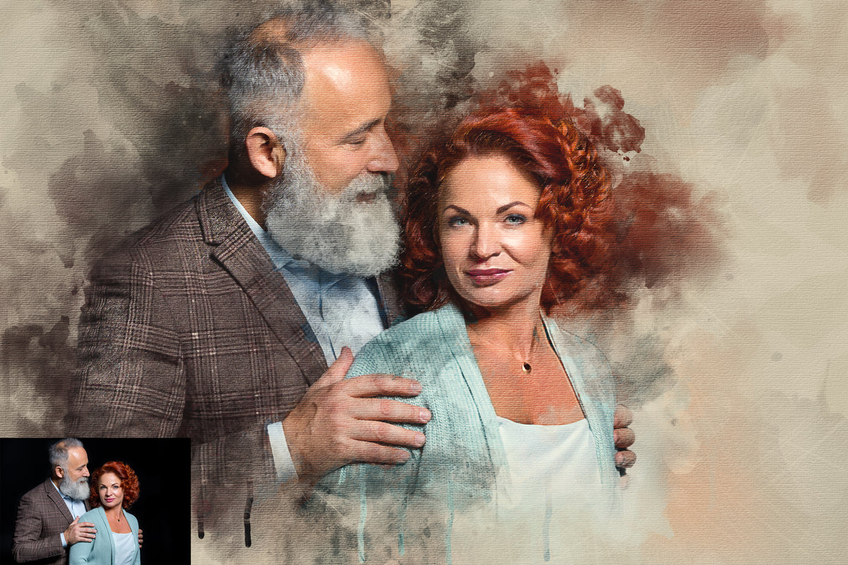 Personalized Digital Watercolor Portrait on Canvas