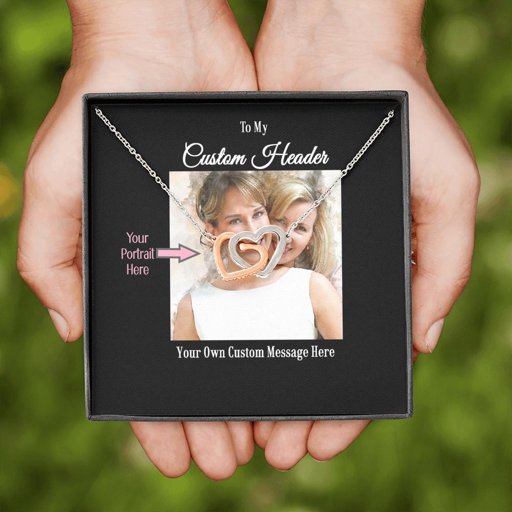 Two Hearts Necklace with a Personalized Portrait for Mom or Daughter