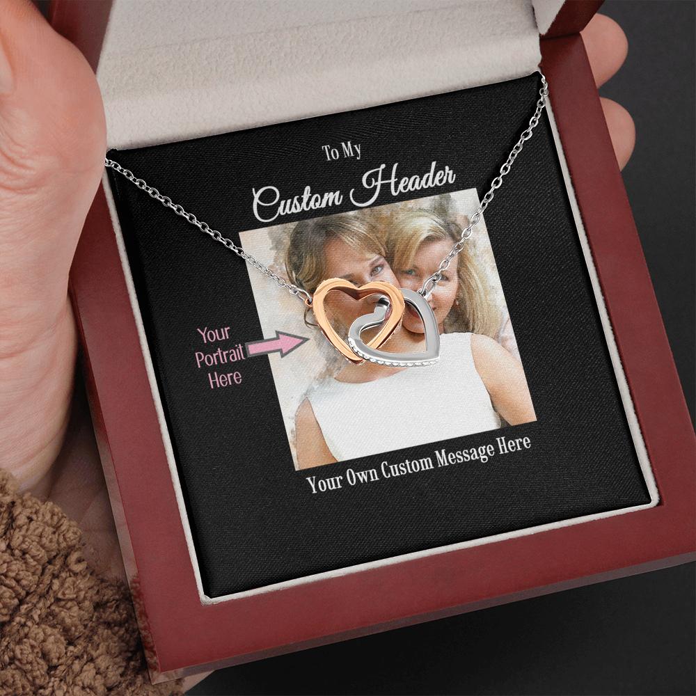 Two Hearts Necklace with a Personalized Portrait for Mom or Daughter