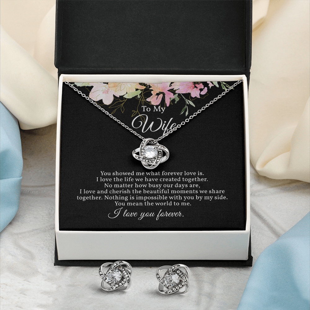 Elegant Love Knot Earring and Necklace Set for Wife