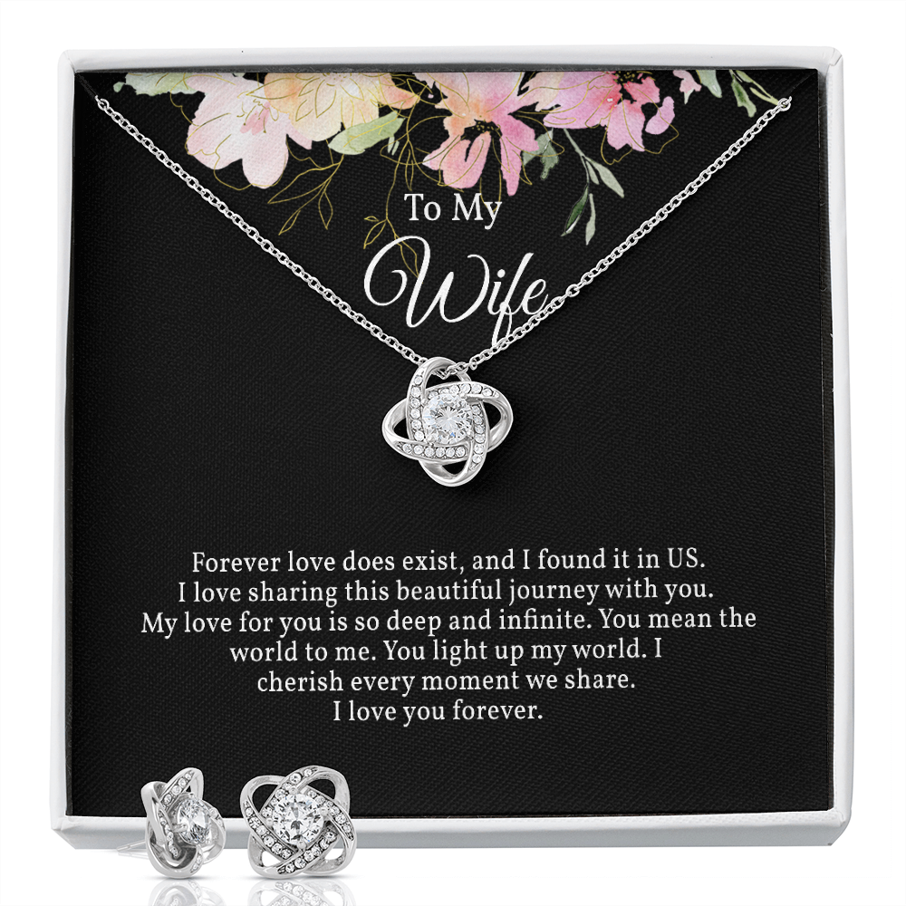 Elegant Love Knot Earring and Necklace Set for Wife