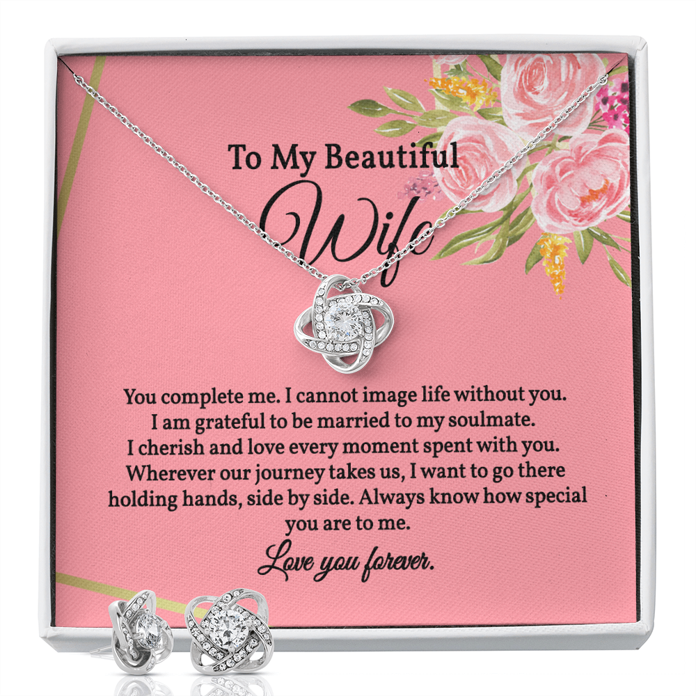 Elegant Love Knot Earring and Necklace Set for Wife