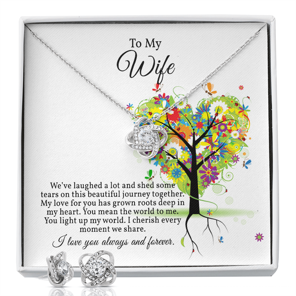 Elegant Love Knot Earring and Necklace Set for Wife