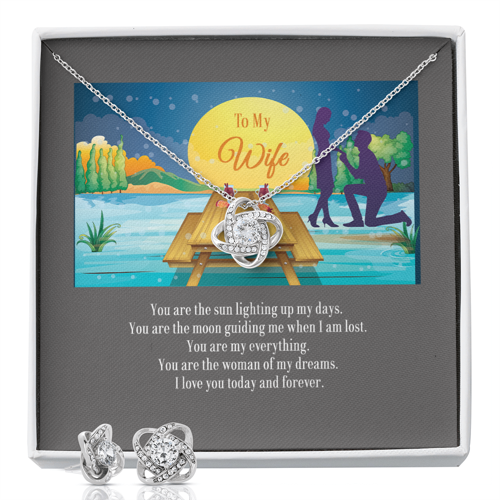 Elegant Love Knot Earring and Necklace Set for Wife