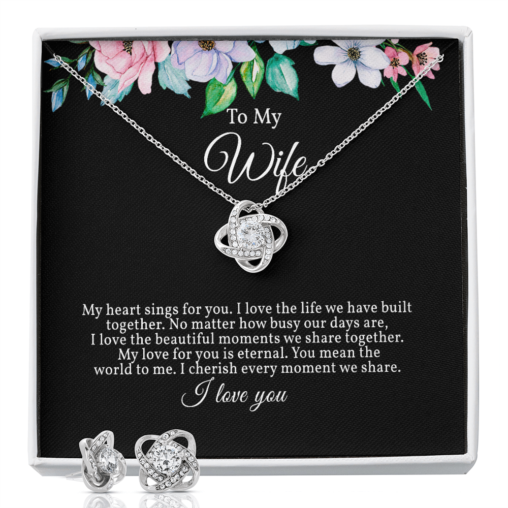 Elegant Love Knot Earring and Necklace Set for Wife
