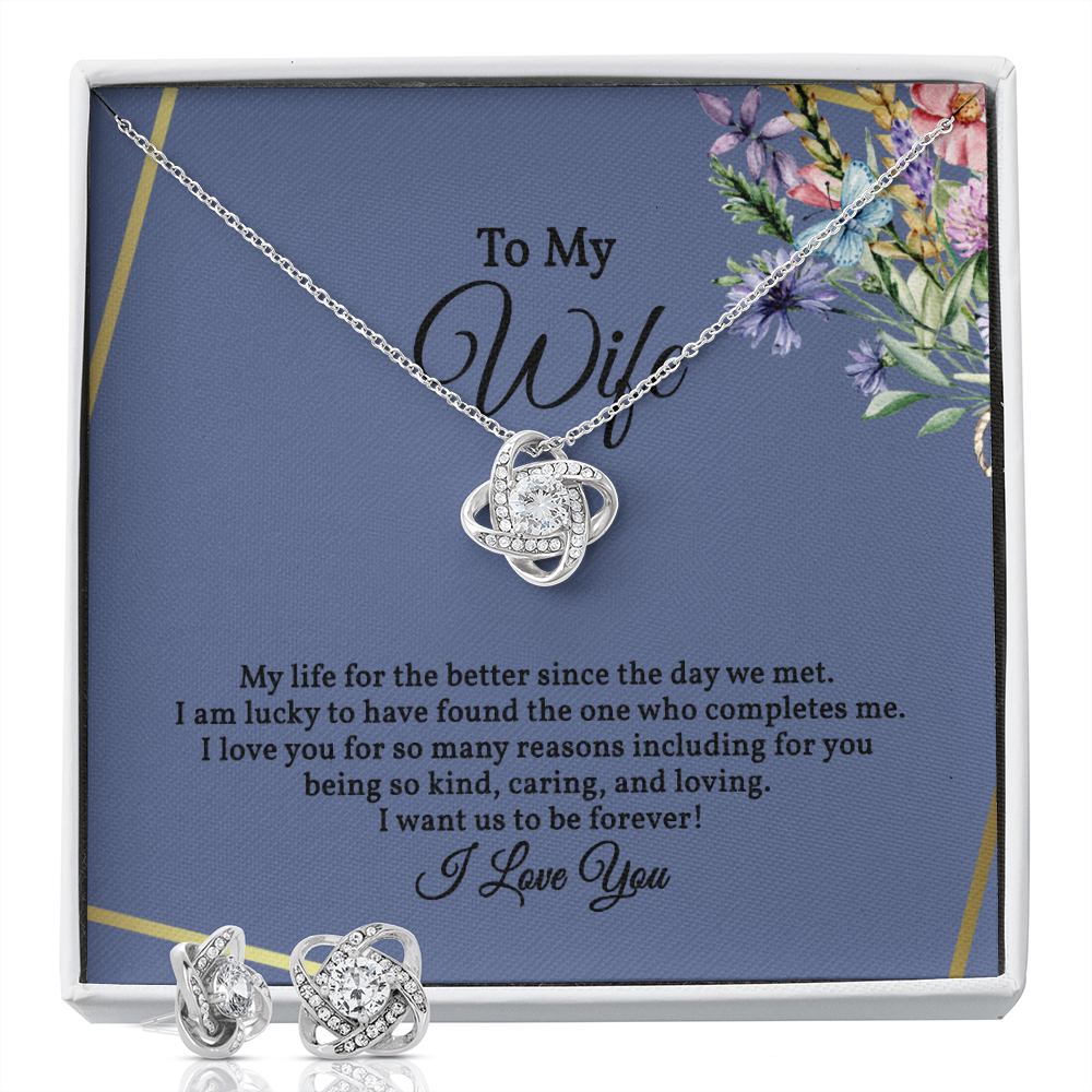 Elegant Love Knot Earring and Necklace Set for Wife