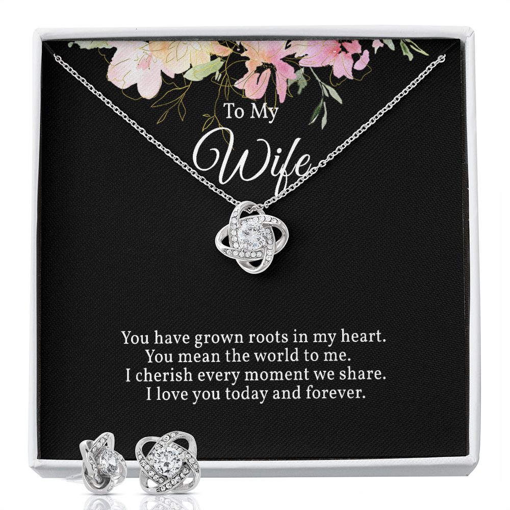 Elegant Love Knot Earring and Necklace Set for Wife