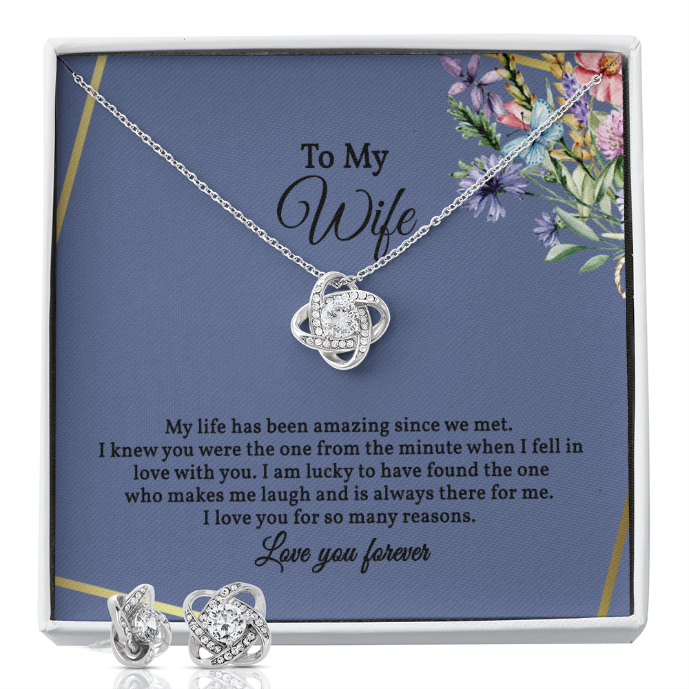 Elegant Love Knot Earring and Necklace Set for Wife