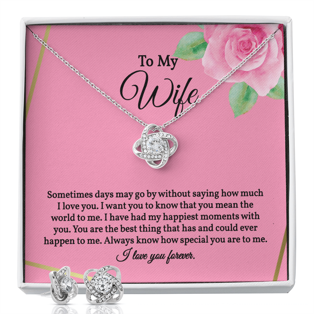 Elegant Love Knot Earring and Necklace Set for Wife