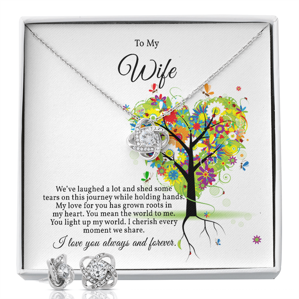 Elegant Love Knot Earring and Necklace Set for Wife