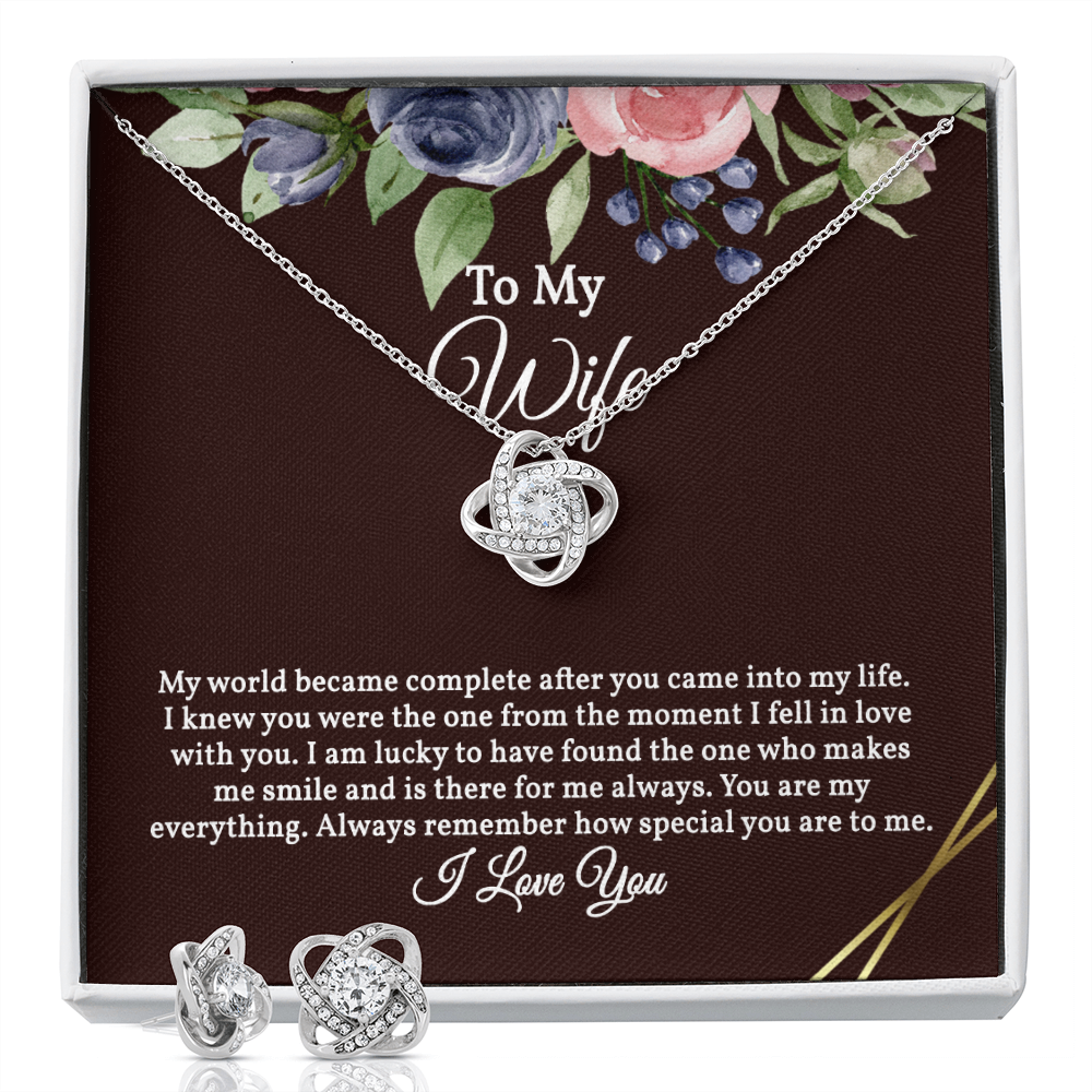 Elegant Love Knot Earring and Necklace Set for Wife