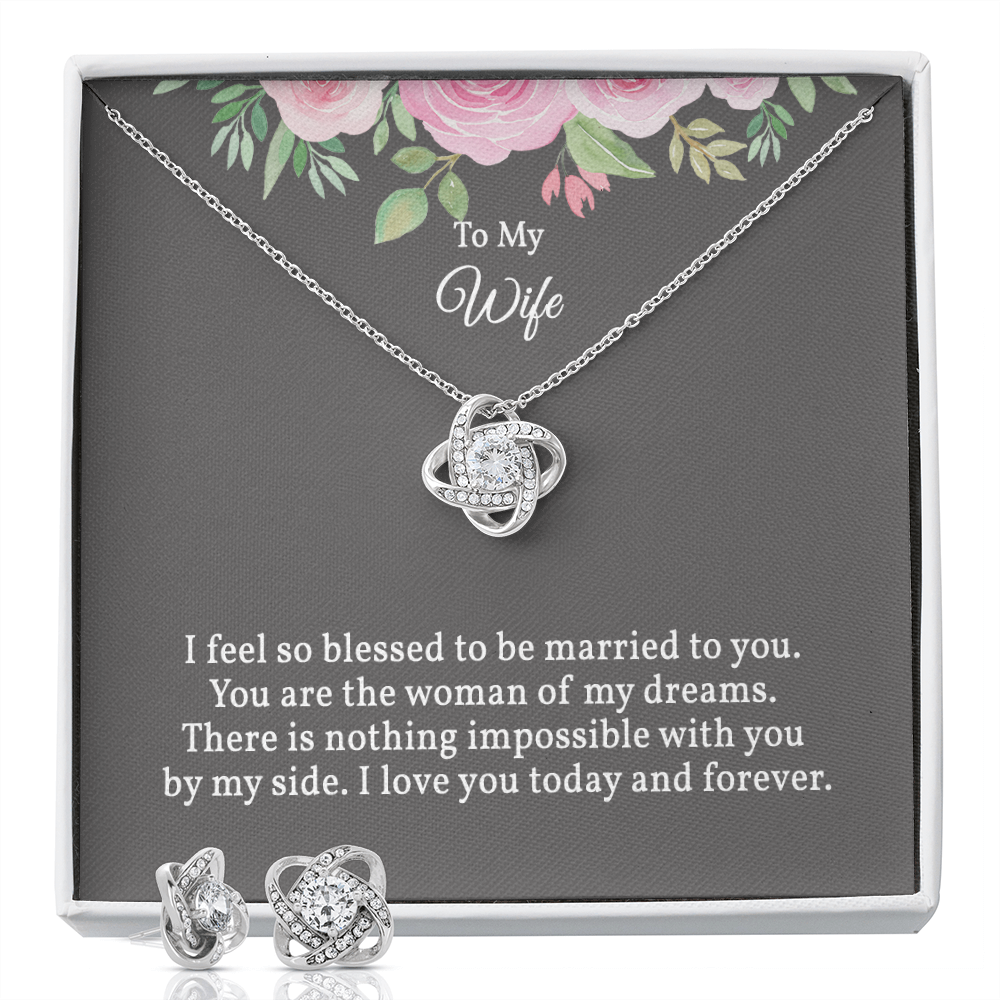 Elegant Love Knot Earring and Necklace Set for Wife