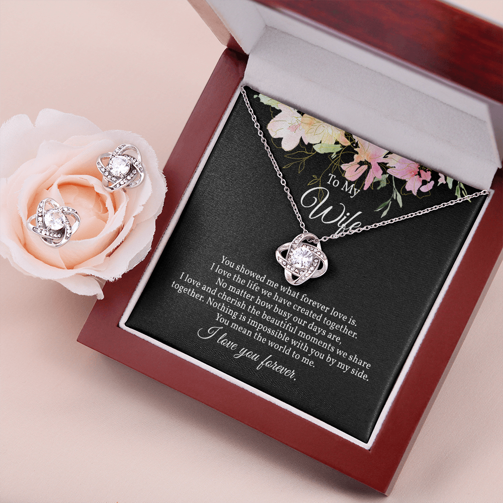 Elegant Love Knot Earring and Necklace Set for Wife