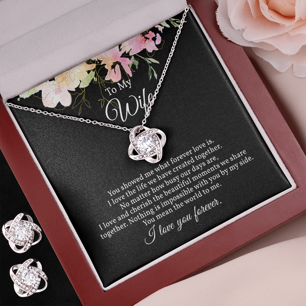 Elegant Love Knot Earring and Necklace Set for Wife