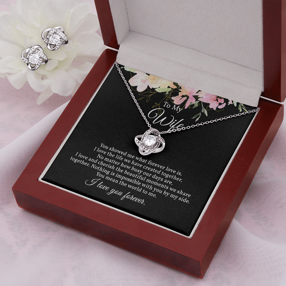 Elegant Love Knot Earring and Necklace Set for Wife