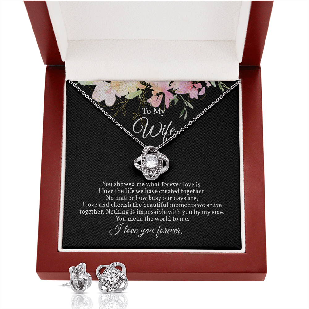 Elegant Love Knot Earring and Necklace Set for Wife