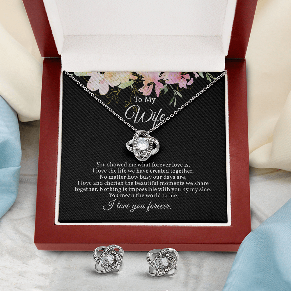 Elegant Love Knot Earring and Necklace Set for Wife