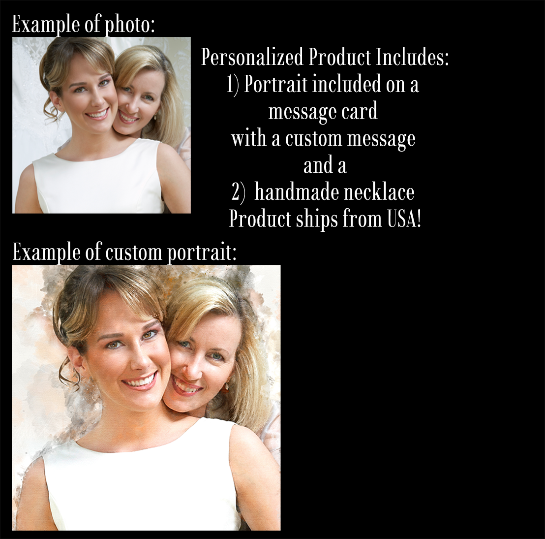 Two Hearts Necklace with a Personalized Portrait for Mom or Daughter