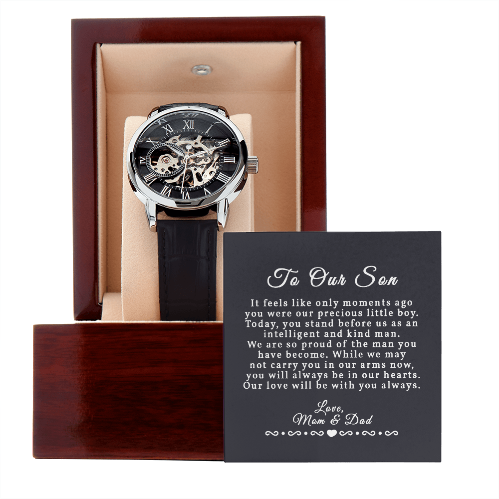 Men&#39;s Openwork Watch with Luxury Mahogany Box