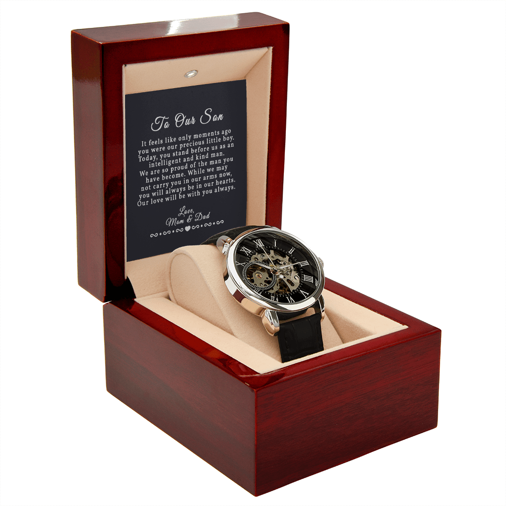 Men&#39;s Openwork Watch with Luxury Mahogany Box