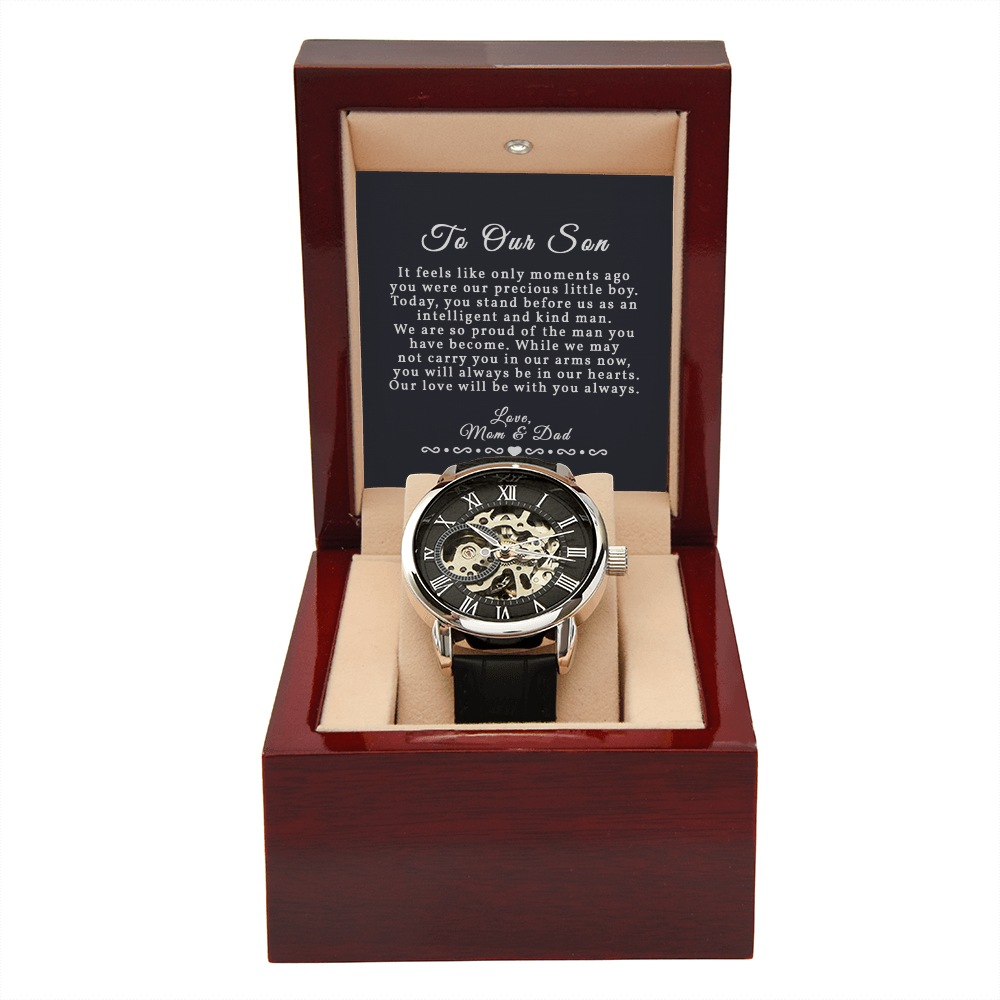 Men&#39;s Openwork Watch with Luxury Mahogany Box