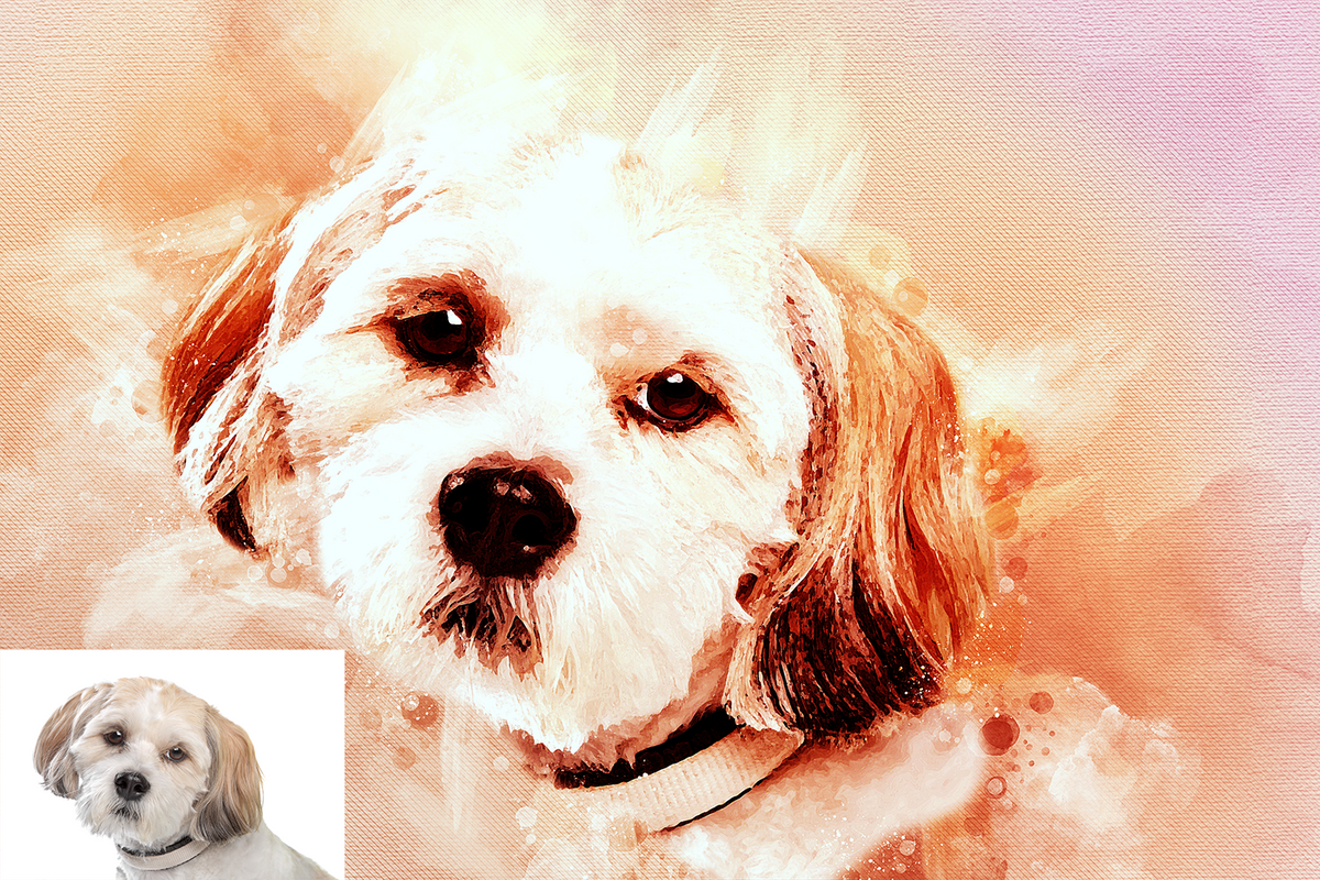 Personalized Pet Digital Watercolor Portrait on Canvas